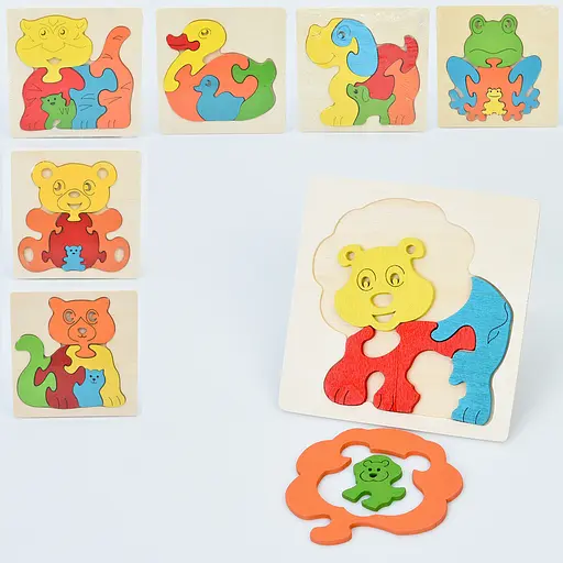 Дерев’яна іграшка Пазли тварини, 11x11x0.5 см (В асортименті) - фото 3