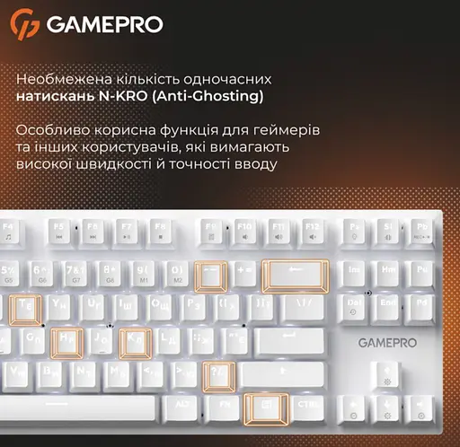 Клавіатура ігрова механічна GamePro MK-124-W USB Hot-Swap Outemu Red Switch White - фото 9