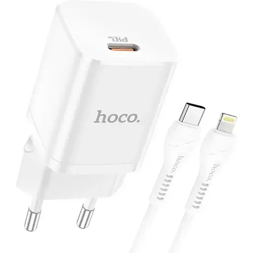 Зарядний комплект Hoco Rigorous charger set N19 Type-C to Lightning cable 25W білий - фото 1