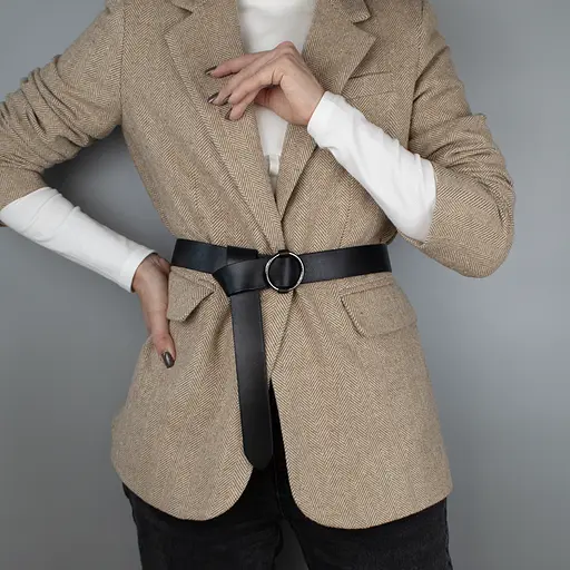 Ремень женский кожаный черный HC-3471 (130 см) под пиджак и пальто - фото 7