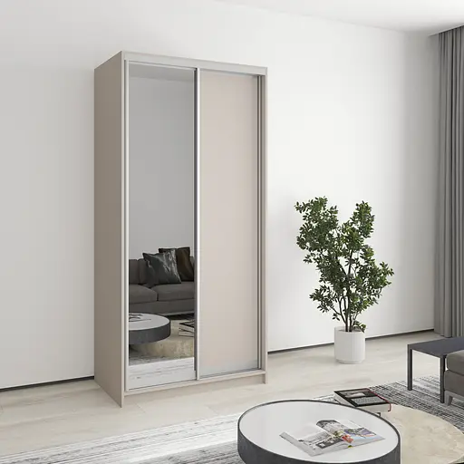 Шафа-купе дводверна MebelStar Стандарт AL ДСП/Дзеркало 100x60x210 см Кашемір (MBS-2432)