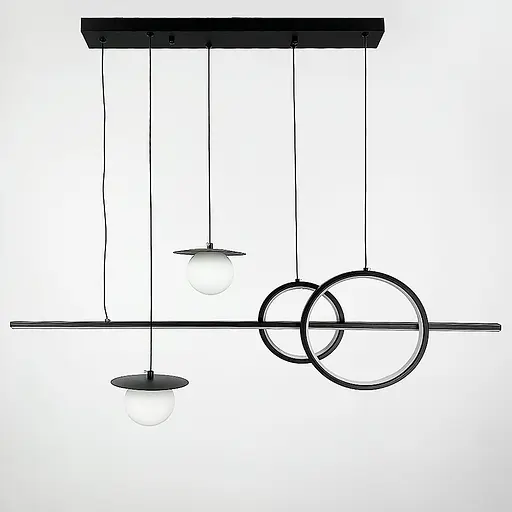 Видовжена чорна LED люстра з 2 світлодіодними колами та 2 плафони Line.F Довжина 120 см - фото 7