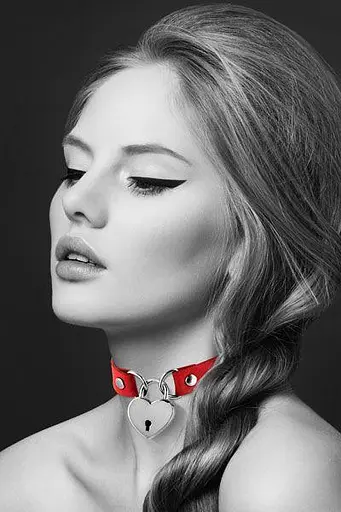 Чокер с замочком-сердечком Bijoux Pour Toi - HEART LOCK, экокожа, Червоний - фото 3
