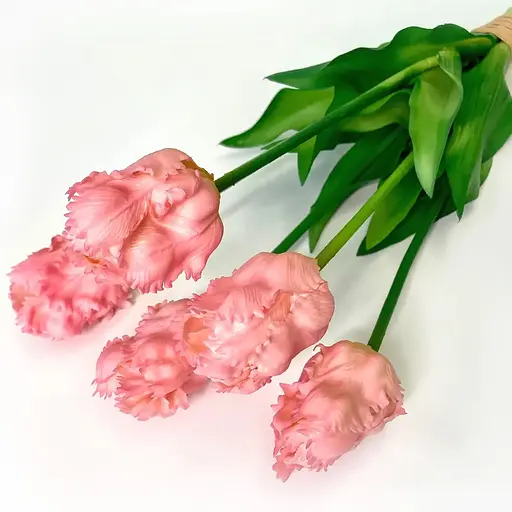 Тюльпани штучні Hvoya латексні махрові букет 5 квіток світло-рожеві