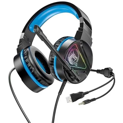 Геймерські навушники Hoco W104 Drift з мікрофоном LED підсвічуванням blue