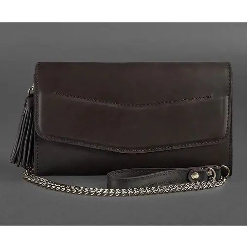 Жіноча шкіряна сумка Еліс темно-коричнева Краст - фото 1