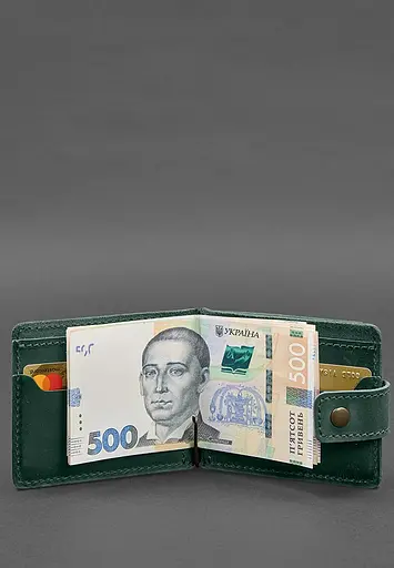 Кожаный портмоне 13.1 зажим с хлястиком Зеленый Crazy Horse - фото 6