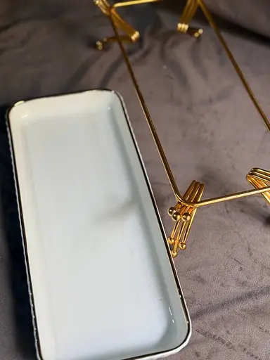 Керамическое блюдо 1565 G для сервировки с декоративной подставкой 30х12,5см - фото 4