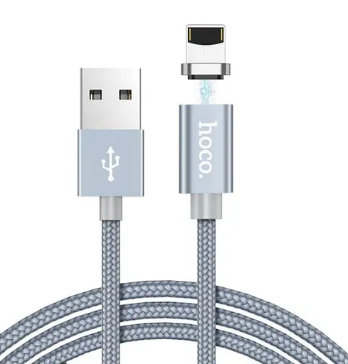 Кабель Hoco U40A magnetic adsorption Lightning charging cable Metal gray - фото 1
