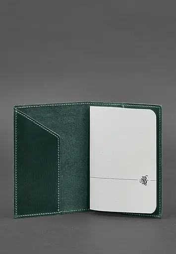 Шкіряна обкладинка для паспорта з українським гербом зелена - фото 4