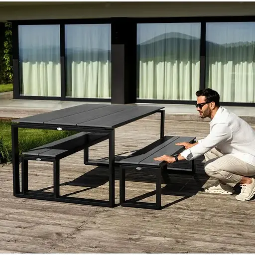 Набор садовой мебели Di Volio Trento стол + 2 скамейки серый - фото 5