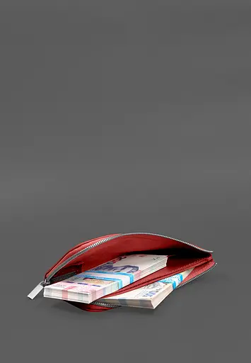 Кожаный портмоне-купюрник на молнии 14.1 красный - фото 3