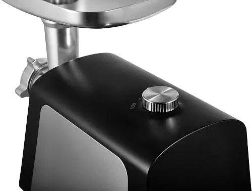 М'ясорубка Liberton LMG-28TB01S, Steel/Black, 2800W, продуктивність 2кг/хв, 3 диски з отворами 3/5/7мм, насадка соковитискач для томатів, для ковбасок, для кеббе, бургер-прес, реверс, шнек та лоток металеві, захист від перегріву - фото 2