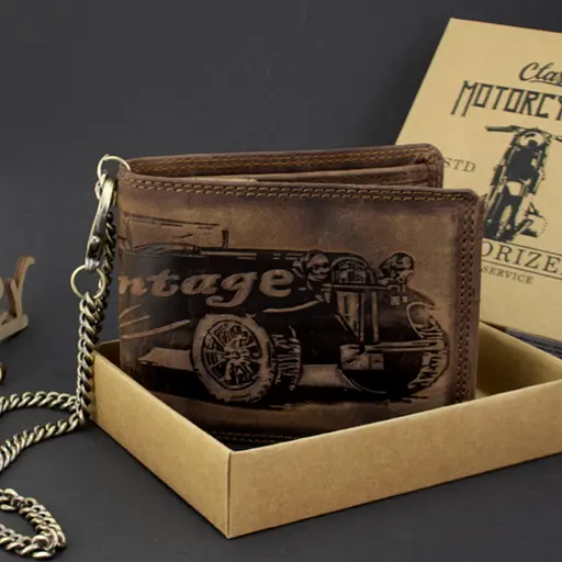 Мужское кожаное портмоне с ретро-автомобилем коричневое Always Wild N992C-VIN-C - фото 1