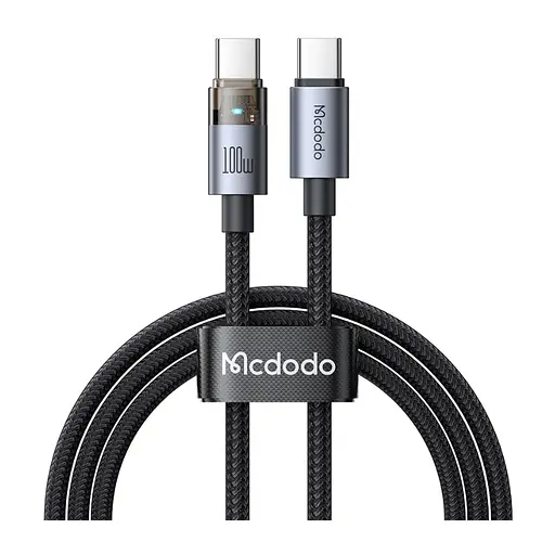 Кабель Mcdodo 100W USB-C to USB-C Transparent Cable with Charging Light 1.2 м CA-5580 Чорний - фото 3