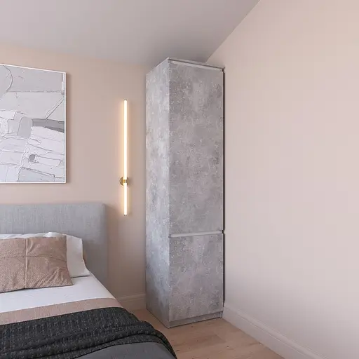 Шкаф пенал Vays R-22 Бетон-Белые планки, с полками, ЛДСП, 50×50×211 см - для одежды, белья, хранения, спальня, прихожая