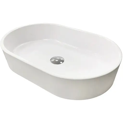 Раковина Adamant умывальник BESTE NEW искусственный овальный камень без предотвращения для смесителя и перелива 540x350x11мм накладной белый - фото 1