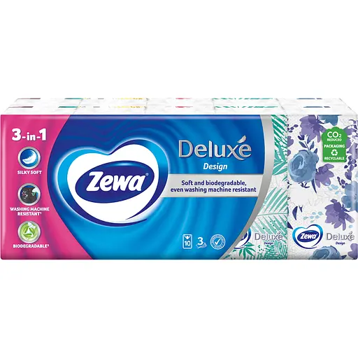 Уценка. Платочки носовые Zewa Deluxe Design трехслойные 10 п x 10 шт. - фото 2