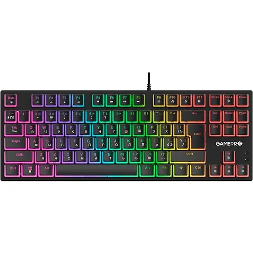 Клавиатура GamePro MK80R, черный, USB, механическая (переключатели Red), RGB-подсветка, 87 кнопок, 1,5 м, UK/RU/EN - фото 1