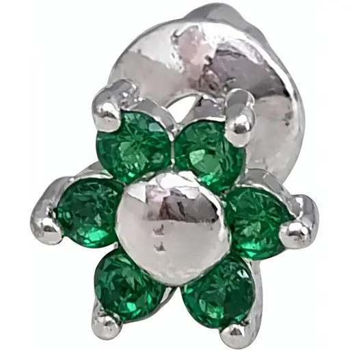 Серебряная моносерьга пуссета Цветок с фианитами. 3008.4С Зеленый - фото 1