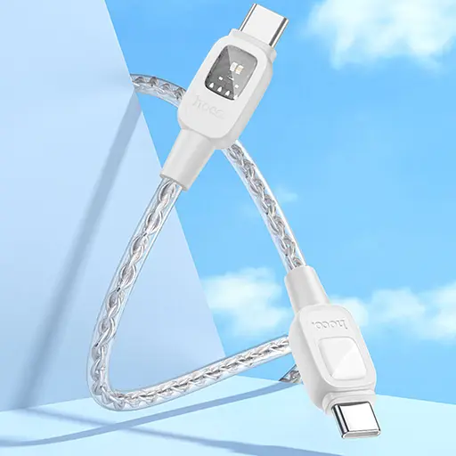 Дата кабель Hoco U124 Stone silicone power-off 60W Type-C to Type-C (1.2m) Gray - фото 5