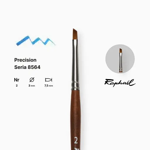 Кисть синтетика угловая (имитация соболя) Raphael Precision, №2, короткая ручка - фото 2