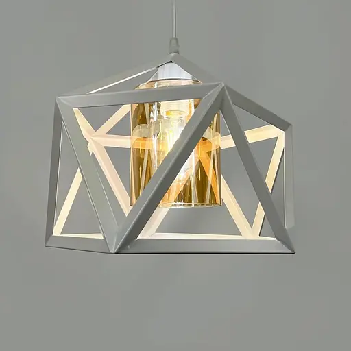 Світильник лофт із янтарним плафоном у каркасі білого кольору Ø 30х28 см | Line F | Арт. 12203/1 WT+AM - фото 2