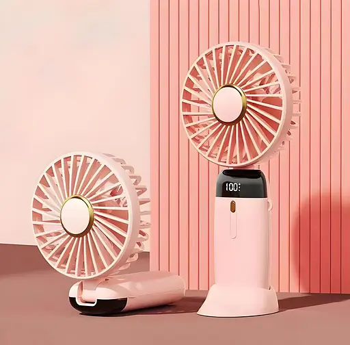 Портативний USB-вентилятор Mini Fan із підставкою для телефона та дисплеєм рожевий (979) - фото 6