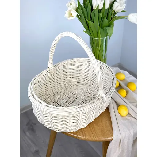 Пасхальная корзина из лозы с одной ручкой Буковина (большая) Белая