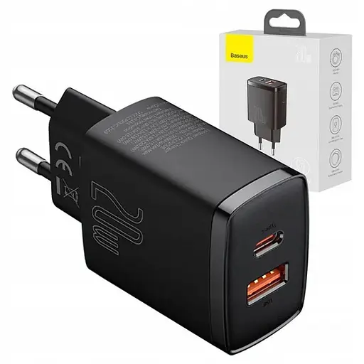 Компактний швидкий зарядний пристрій Baseus 20 W 2 порти (1Type-C + 1 USB) чорний CCXJ-B01 - фото 5