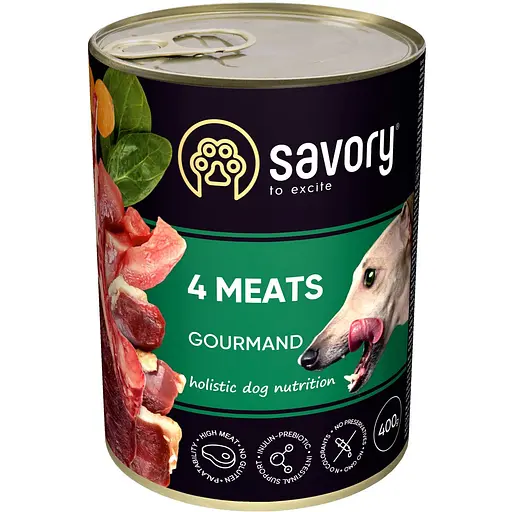 Влажный корм Savory для взрослых собак всех пород с четырьмя видами мяса 400 г - фото 1