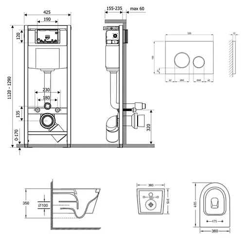 Набір Q-tap Nest 4 в 1 підвісний унітаз Jay Ultra Quiet 485x360x320 + комплект інсталяції QT07335177W45138 - фото 2
