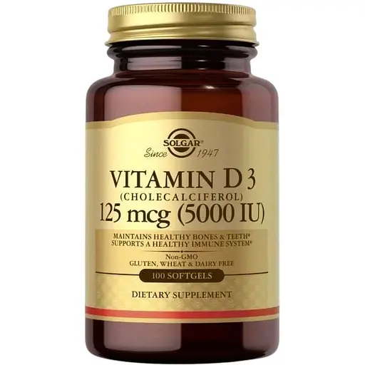 Вітаміни та мінерали Solgar Vitamin D3 125 mcg, 100 капсул