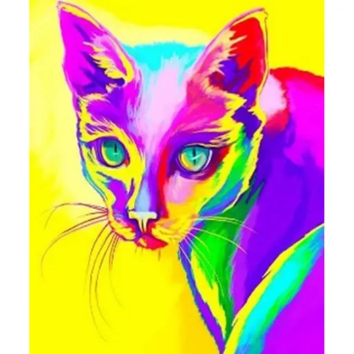 Алмазна мозаїка картини за номерами на підрамнику, з принт. рамою "Райдужна киця" 40*50 см (GA73120) - фото 1