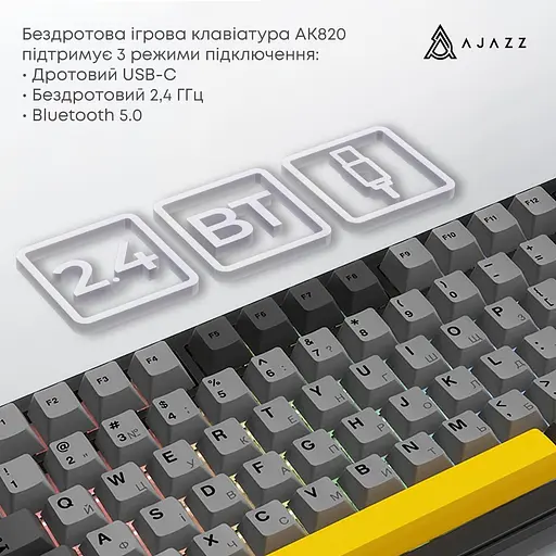 Клавиатура Ajazz AK820 MAX PLUS Daydream Switch Black Gray Yellow 3 (AK820MAX-DD-BGY) - фото 5