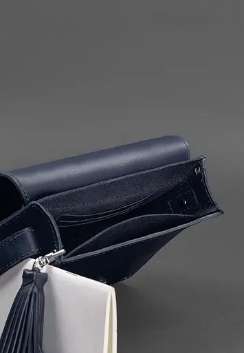 Шкіряна жіноча бохо-сумка Лілу темно-синя - фото 4