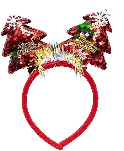 Ободок новорічний СХ-24 Зірки/Ялинки/Олень з паєтками (6968811209248) Ялинки Вид 2 - фото 1