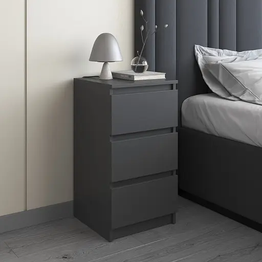 Тумба приліжкова Vays, в спальню, сучасна, 3 шухляди, без ручок R-30 Антрацит