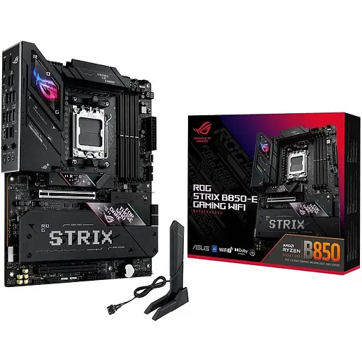 Материнська плата Asus AM5 Rog Strix B850-E Gaming WIFI, B850, 4xDDR5, Int.Video (CPU), 4x SATA3, 5xM.2, 1x 5Gb, WiFi 7, Bluetooth 5.4, 10xUSB 3.2/8xUSB 2.0, HDMI/DP, ATX - фото 2
