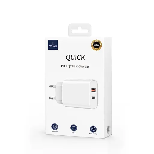 Сетевое зарядное устройство для Wiwu Wi-U002 Type C PD+QC Charger EU Plug Белый - фото 2