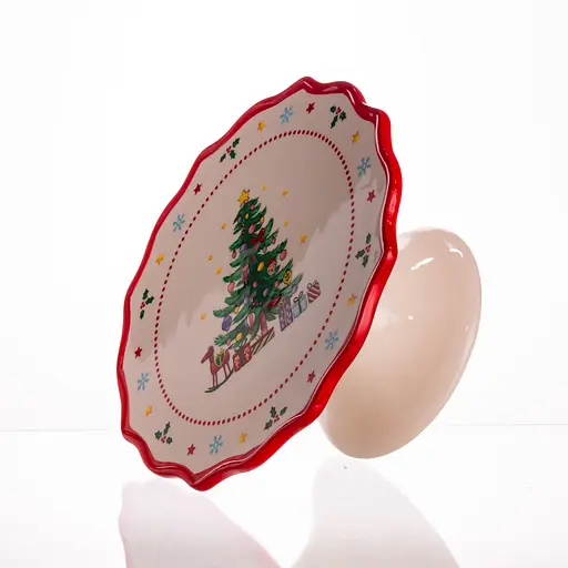 Тортовница фарфоровая Yiwu на ножке New Year Ø21 (см) подставка для торта, капкейков CR-1-6 - фото 5