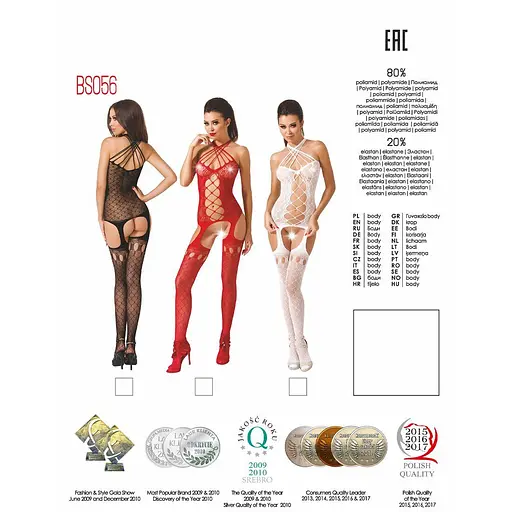 Бодистокинг Passion BS056 комбинезон имитация чулок S/M/L red - фото 5