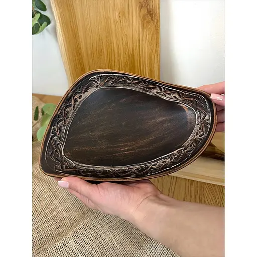 Блюдо овальне керамічне (глиняне) різьблене 1 л Ангоб - фото 5