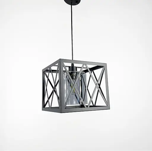 Підвісний світильник у геометричному чорному каркасі Line.F Колір плафона Графітовий - фото 6
