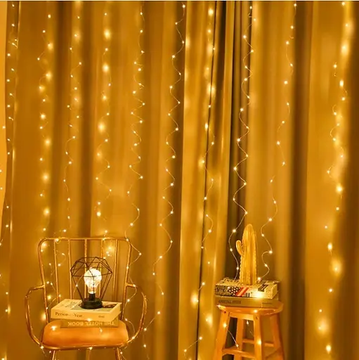 Гирлянда штора Роса 8х1.5м микродиод 600 Led лампочек, 40 нитей 220В (Золотистый свет) - фото 6