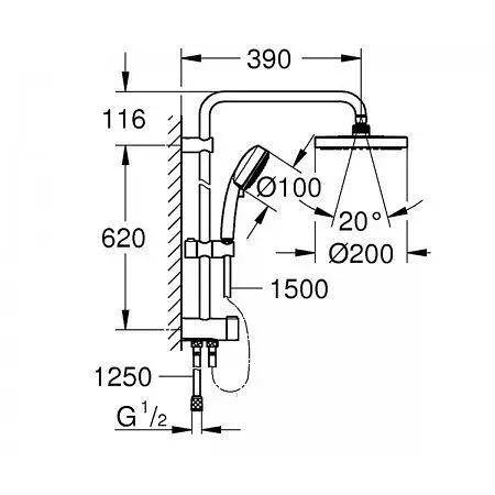 Душова система Grohe Tempesta 27389002, Хром - фото 2