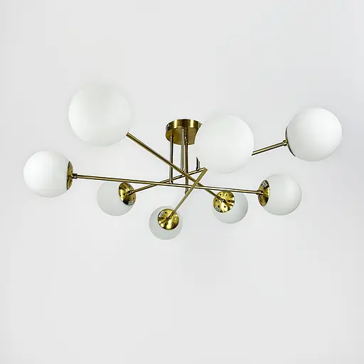 Люстра у латунному корпусі із 8-ма білими плафонами Ø 73 см | Арт. S 7072/8 TBS+WT | Line F - фото 1