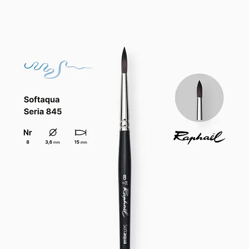 Кисть синтетика круглая Raphael Softaqua, №8, профессиональная, короткая ручка - фото 2
