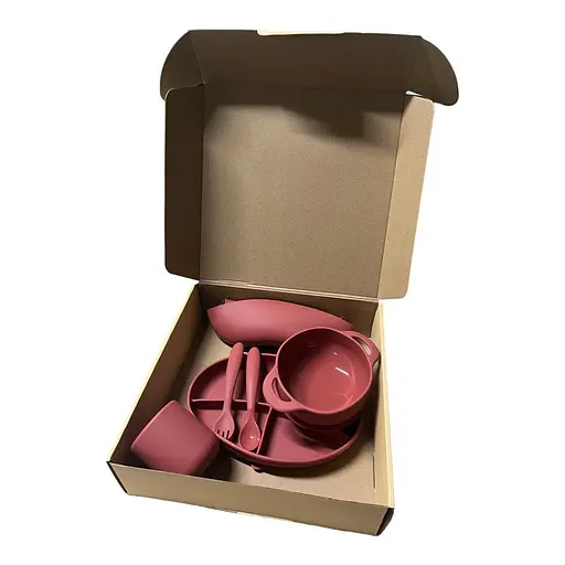 Набір силіконового посуду для першого прикорму дітей, 6 предметів, red dark - фото 2