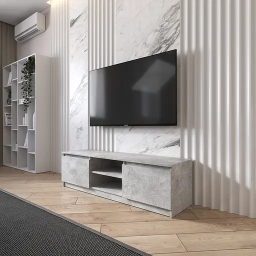 Тумба під телевізор Vays R-14 Бетон, з відкритою нішею, ЛДСП, 140×40×40 см - для вітальні та спальні, під ТВ